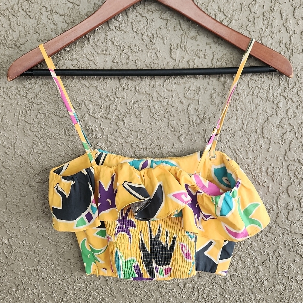 Zara Ruffled Spaghetti Strap Geometric Crop Top - Picture 5 of 8